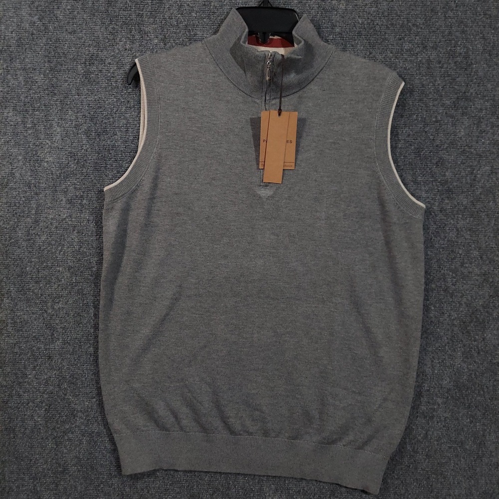 PJ Paul Jones Sweater Vest Mens Medium Gray 1/4 Zip Mock Neck Knit Pullover